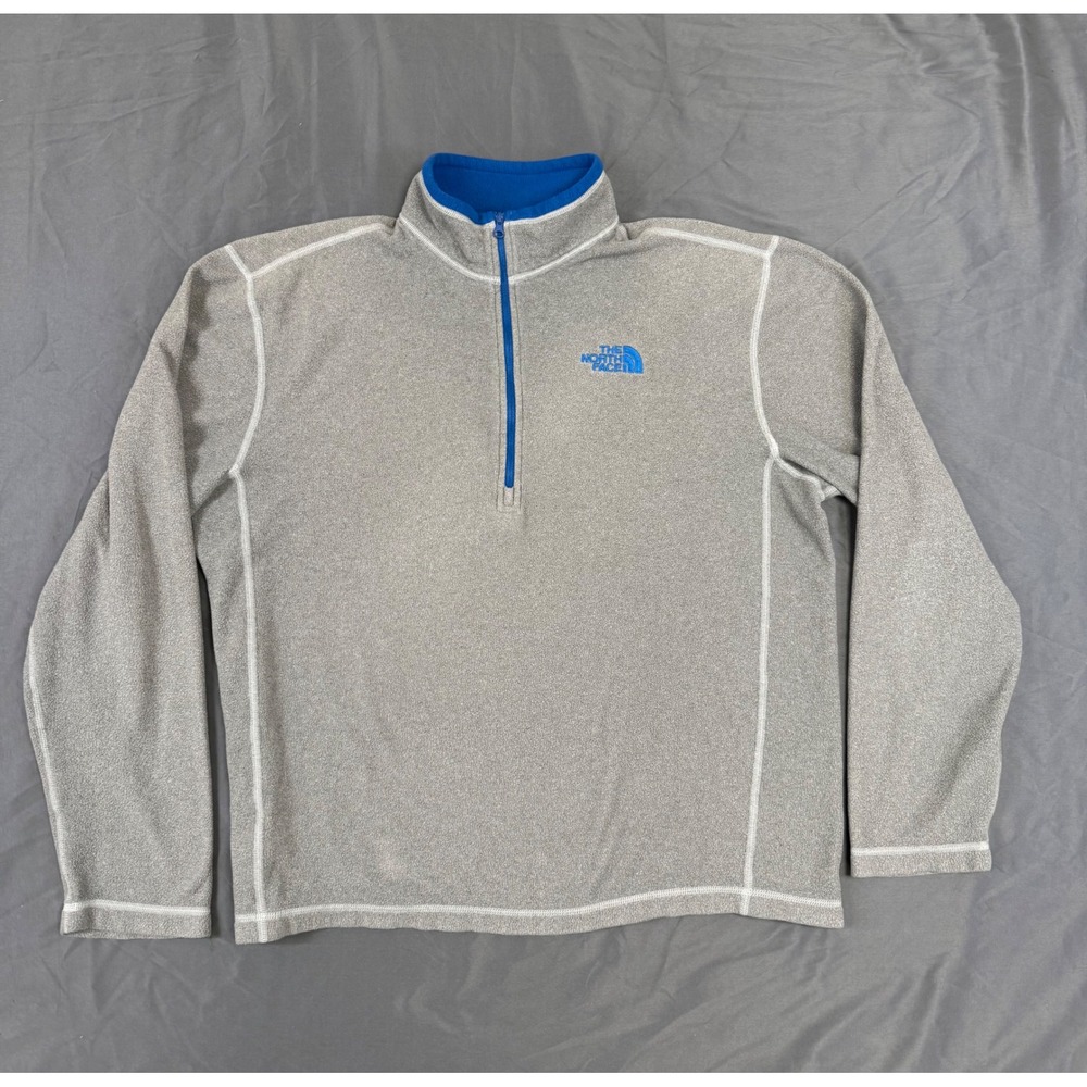 The North Face Mens Grey Blue Quarter Zip Fleece Pullover C744 Size M